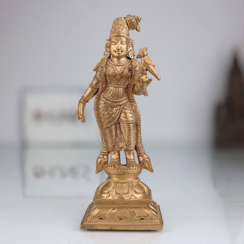 Handcrafted Panchaloha Meenakshi Amman Idol – Madurai Meenakshi Devi | Bronze Meenatchi Parvati Statue | Chola Art South Indian Goddess Sculpture,Gold, 6.5 Inch, 1 Piece