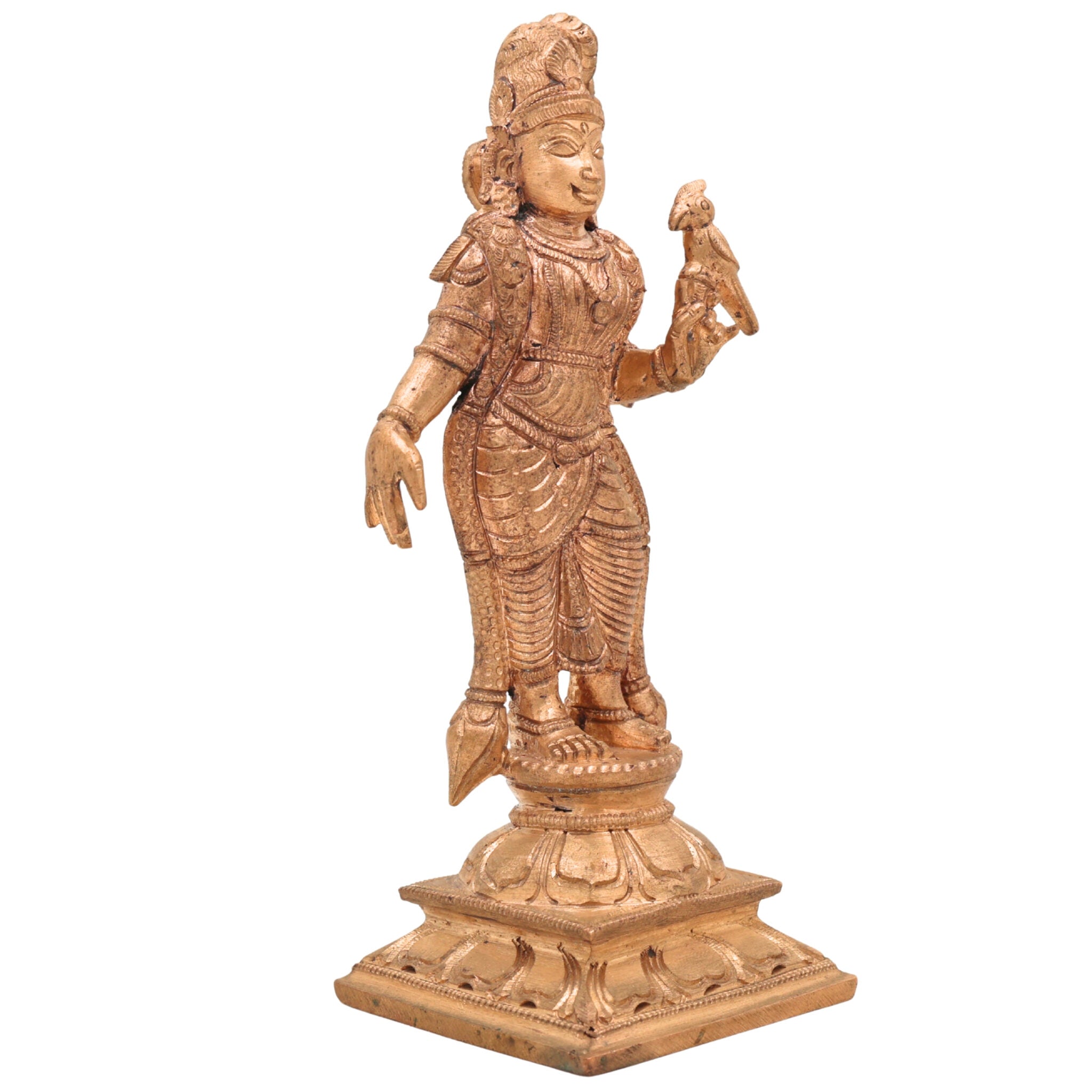 Handcrafted Panchaloha Meenakshi Amman Idol – Madurai Meenakshi Devi | Bronze Meenatchi Parvati Statue | Chola Art South Indian Goddess Sculpture,Gold, 6.5 Inch, 1 Piece