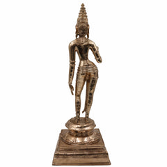 Handcrafted Bronze Panchaloha Parvathi Idol – South Indian Chola Art Sivagami / Sivakami / Shivakami Goddess Sculpture for Temple & Home Décor,Gold, 18.5 Inch, 1 Piece