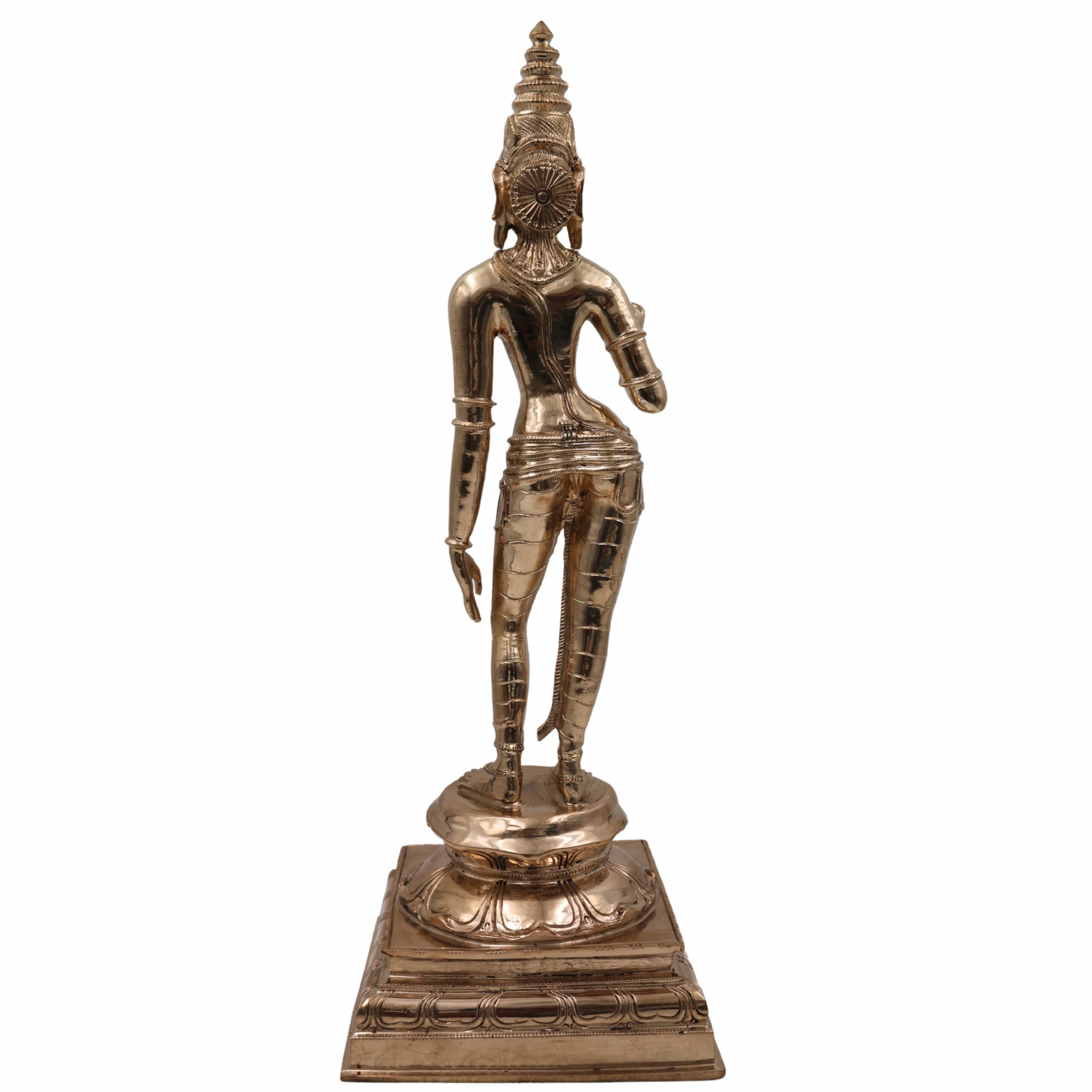 Handcrafted Bronze Panchaloha Parvathi Idol – South Indian Chola Art Sivagami / Sivakami / Shivakami Goddess Sculpture for Temple & Home Décor,Gold, 18.5 Inch, 1 Piece