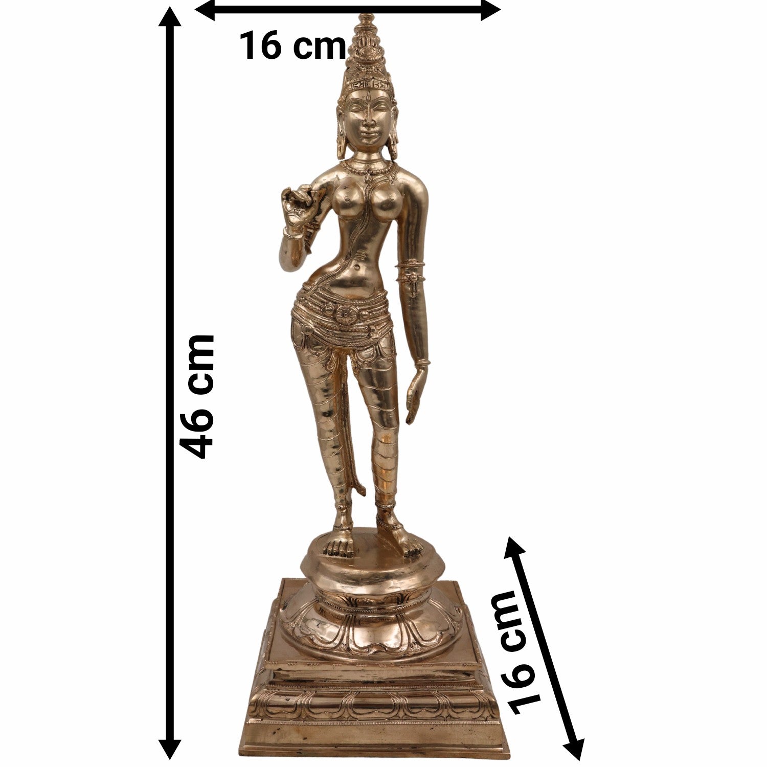 Handcrafted Bronze Panchaloha Parvathi Idol – South Indian Chola Art Sivagami / Sivakami / Shivakami Goddess Sculpture for Temple & Home Décor,Gold, 18.5 Inch, 1 Piece