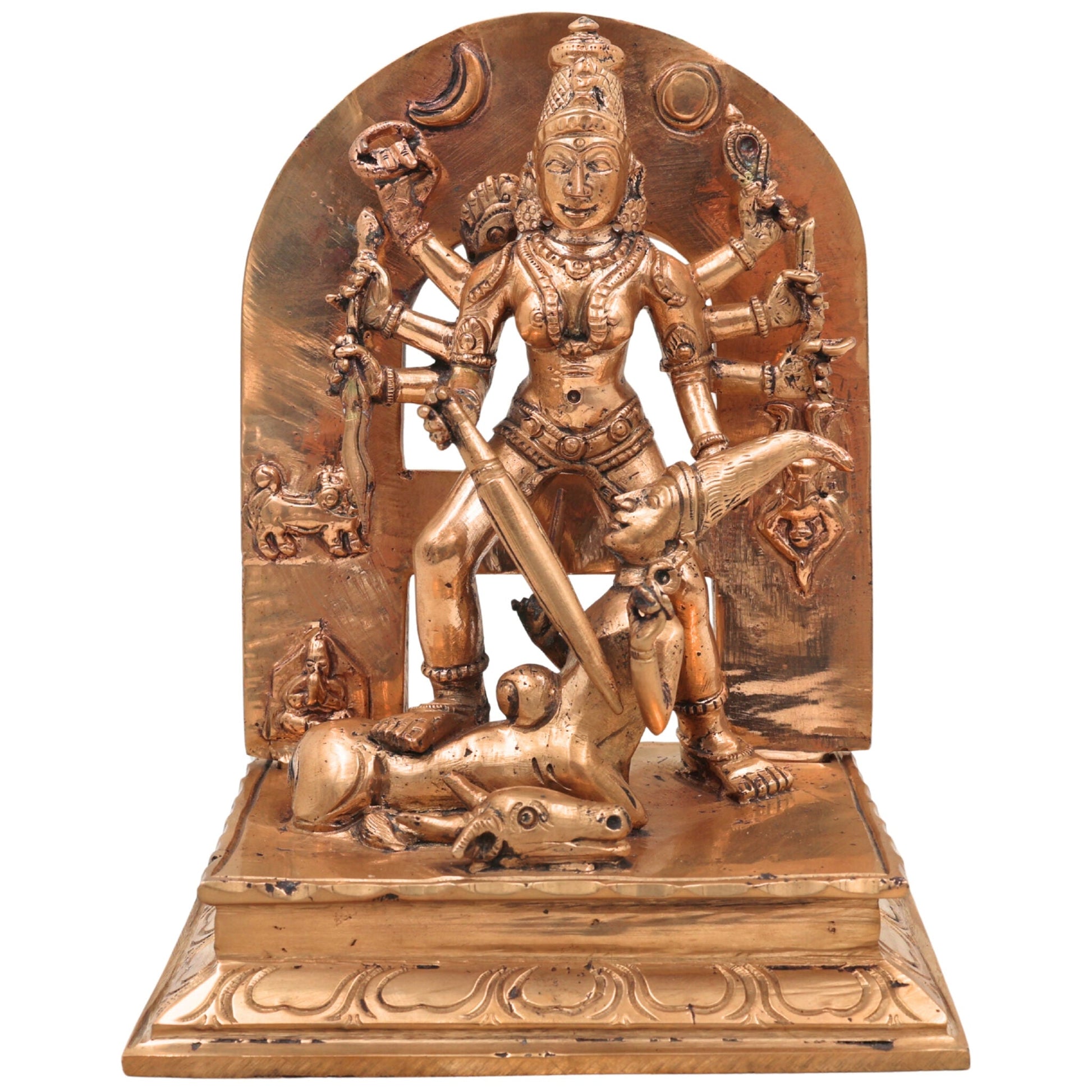 Handcrafted Bronze Mahishasura Mardini Durga Chamundeshwari Idol – Panchaloha Chola Art Goddess Shakti Devi Statue for Home Temple & Gifting,Gold, 6.5 Inch, 1 Piece