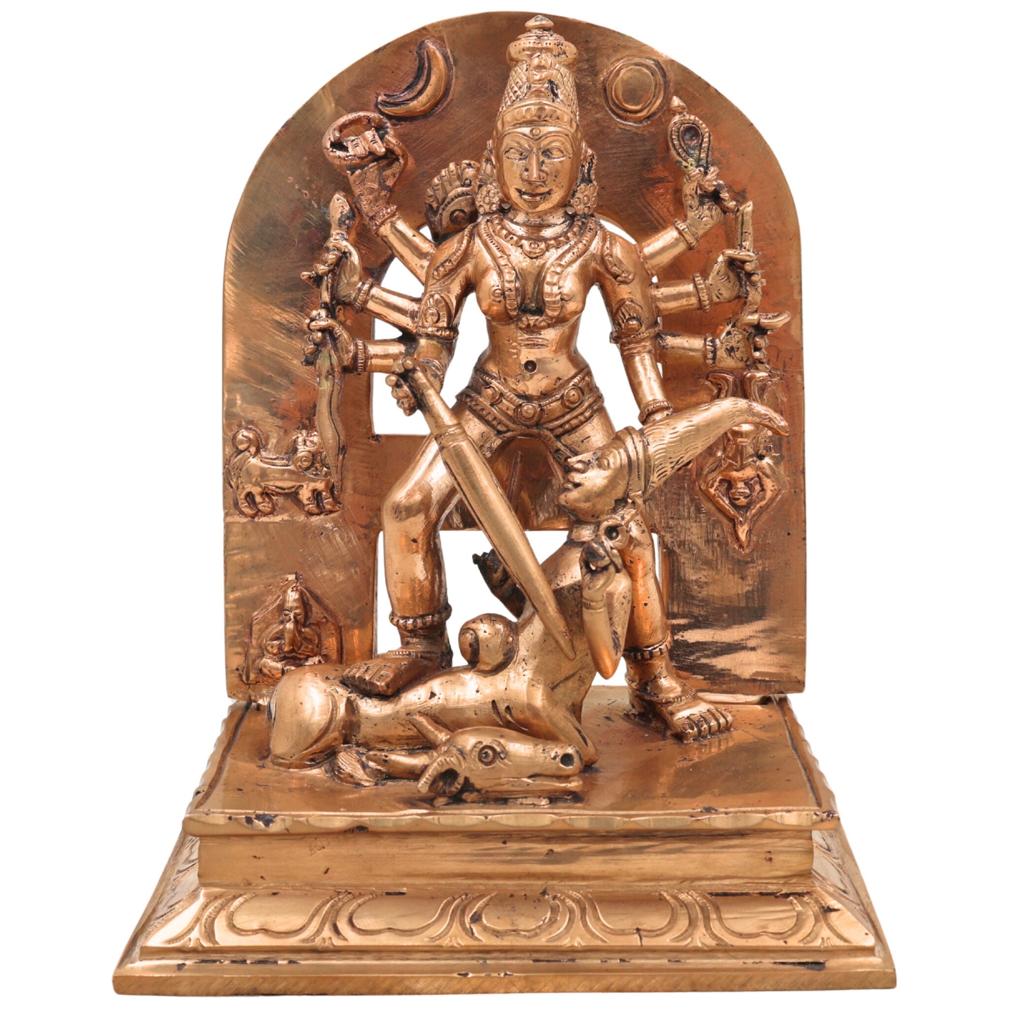 Handcrafted Bronze Mahishasura Mardini Durga Chamundeshwari Idol – Panchaloha Chola Art Goddess Shakti Devi Statue for Home Temple & Gifting,Gold, 6.5 Inch, 1 Piece