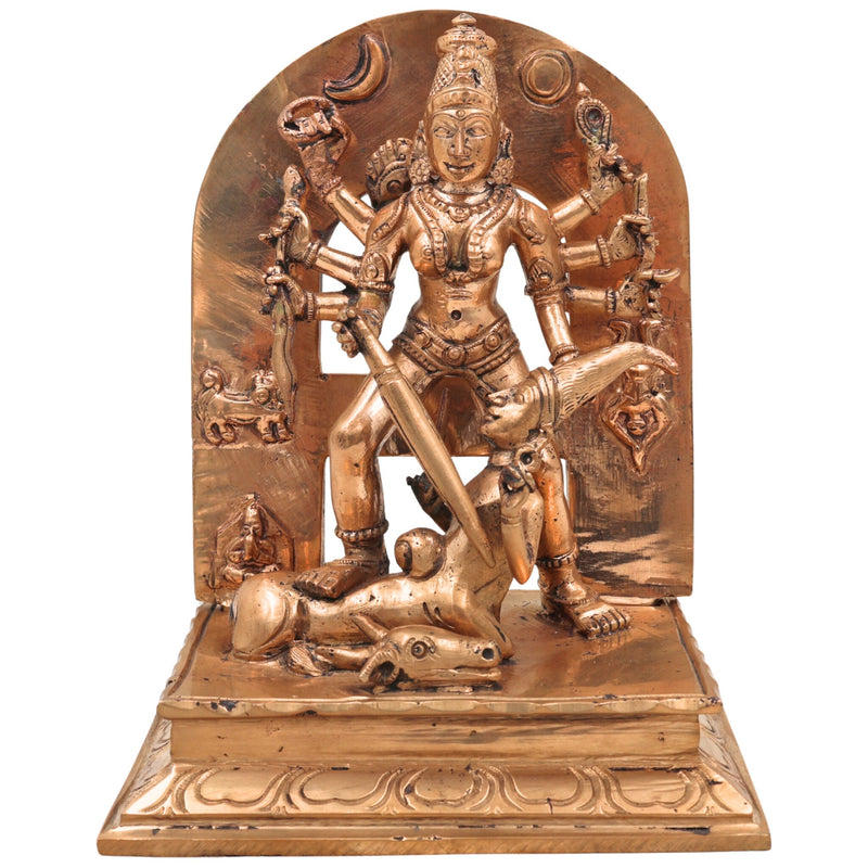 Handcrafted Bronze Mahishasura Mardini Durga Chamundeshwari Idol – Panchaloha Chola Art Goddess Shakti Devi Statue for Home Temple & Gifting,Gold, 6.5 Inch, 1 Piece