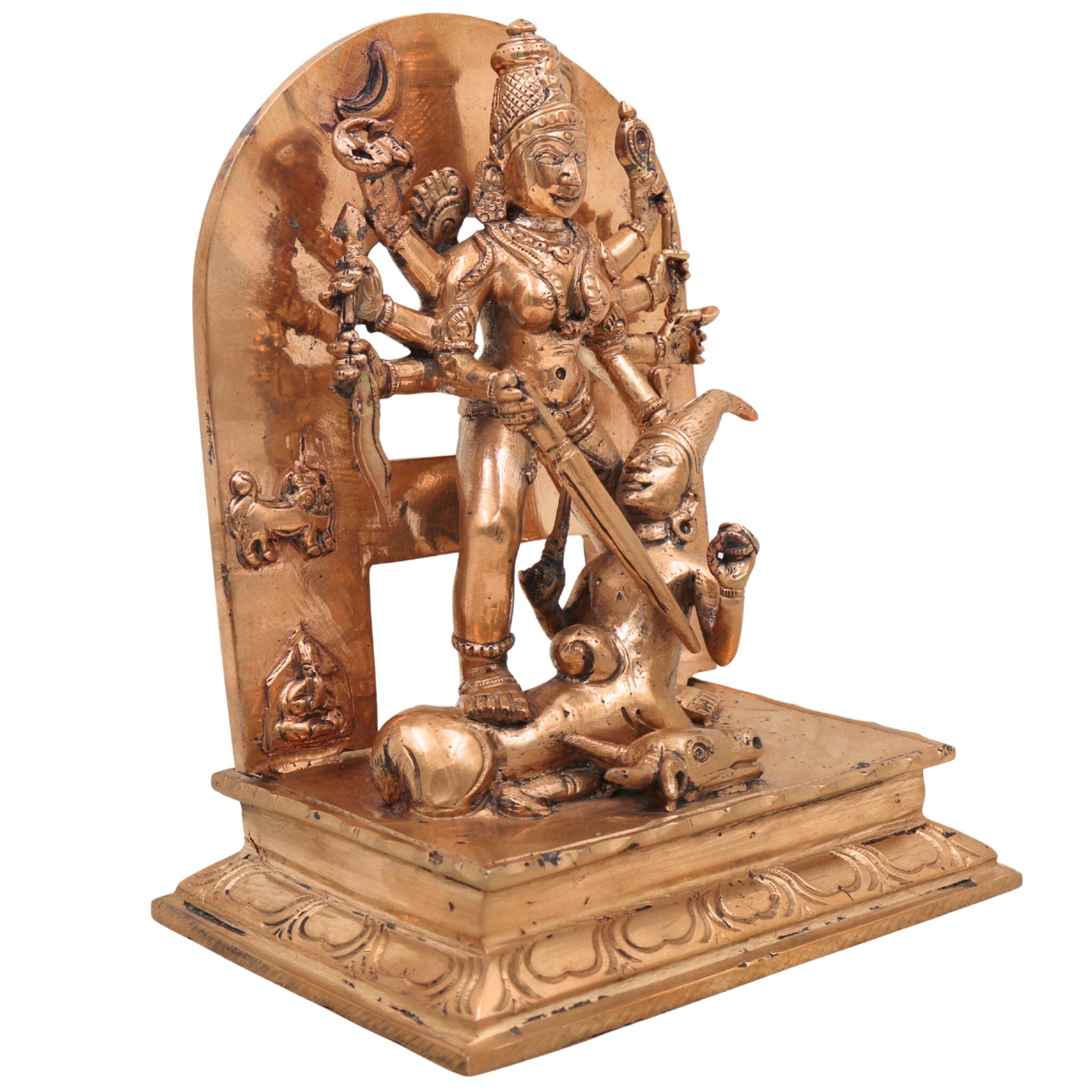 Handcrafted Bronze Mahishasura Mardini Durga Chamundeshwari Idol – Panchaloha Chola Art Goddess Shakti Devi Statue for Home Temple & Gifting,Gold, 6.5 Inch, 1 Piece