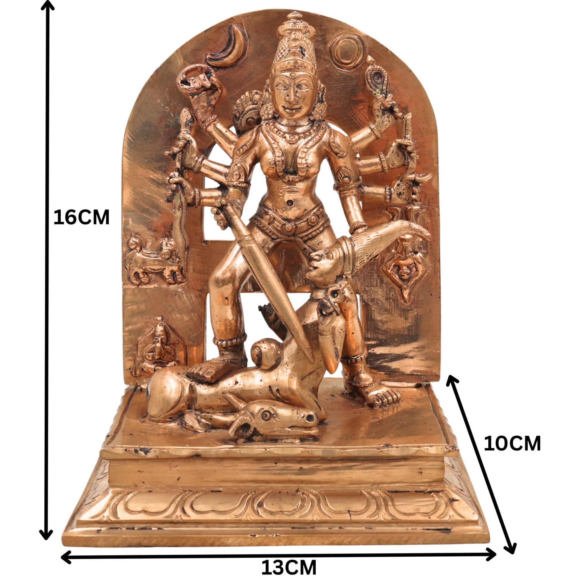 Handcrafted Bronze Mahishasura Mardini Durga Chamundeshwari Idol – Panchaloha Chola Art Goddess Shakti Devi Statue for Home Temple & Gifting,Gold, 6.5 Inch, 1 Piece
