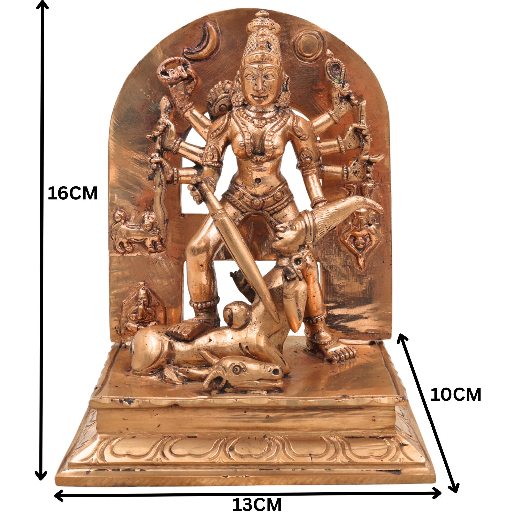 Handcrafted Bronze Mahishasura Mardini Durga Chamundeshwari Idol – Panchaloha Chola Art Goddess Shakti Devi Statue for Home Temple & Gifting,Gold, 6.5 Inch, 1 Piece