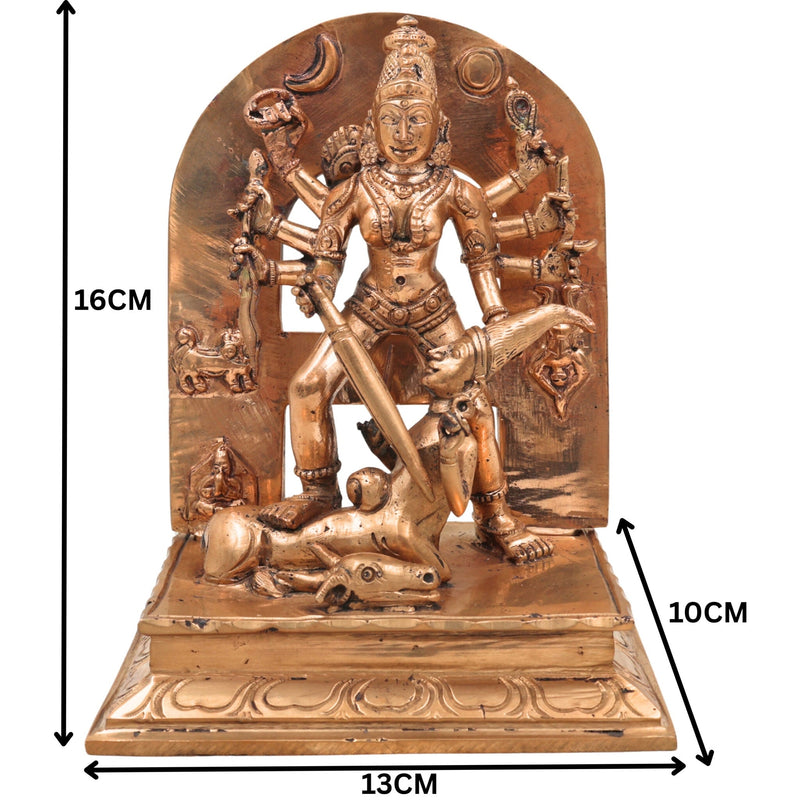 Handcrafted Bronze Mahishasura Mardini Durga Chamundeshwari Idol – Panchaloha Chola Art Goddess Shakti Devi Statue for Home Temple & Gifting,Gold, 6.5 Inch, 1 Piece