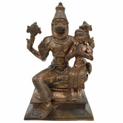 Bronze Panchaloha Lakshmi Narasimha Swamy with Prahlad Idol | Sri Laxmi Narasimha Murti Vigraham for Puja, Temple, Home Decor,Brown, 6 Inch, 1 Piece