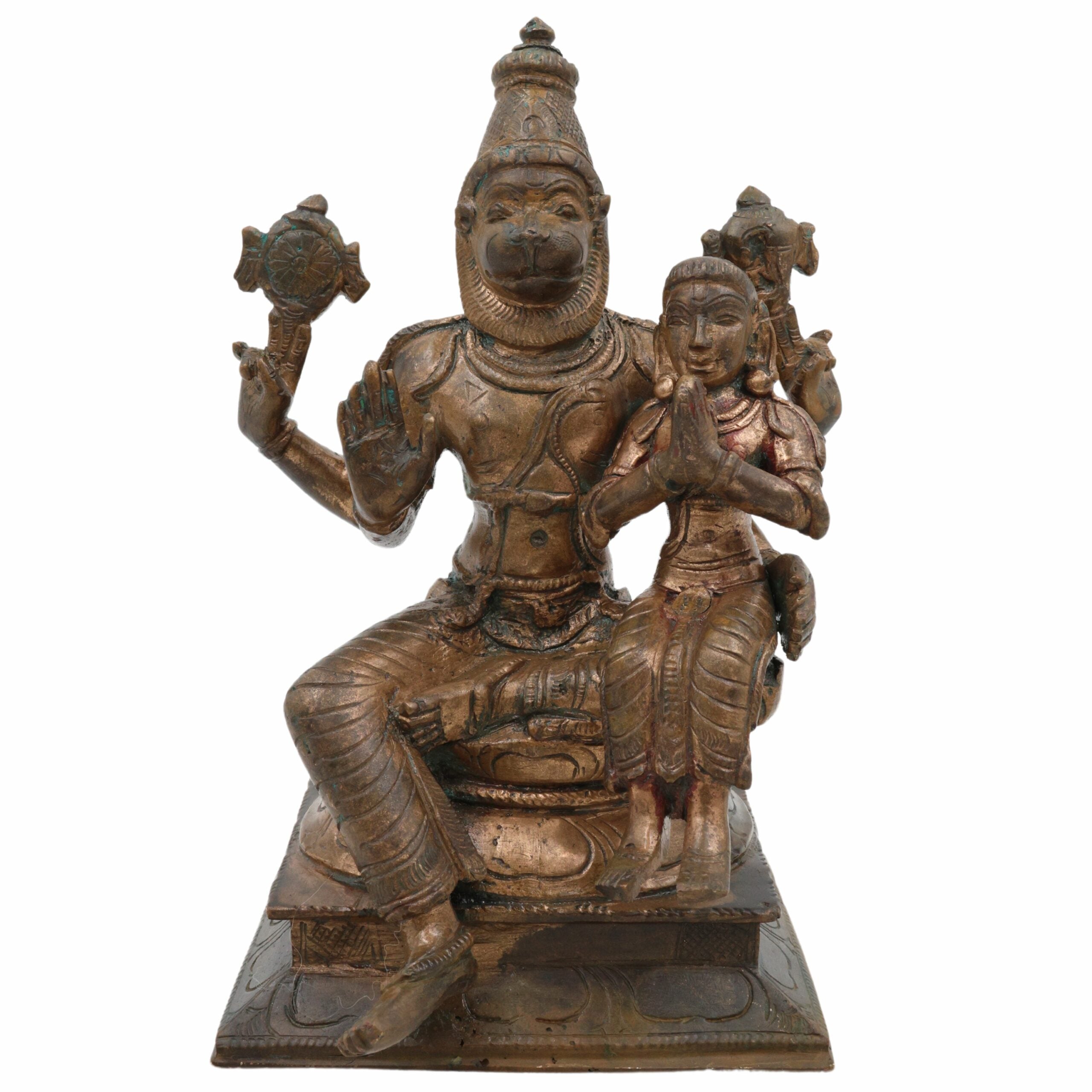 Bronze Panchaloha Lakshmi Narasimha Swamy with Prahlad Idol | Sri Laxmi Narasimha Murti Vigraham for Puja, Temple, Home Decor,Brown, 6 Inch, 1 Piece