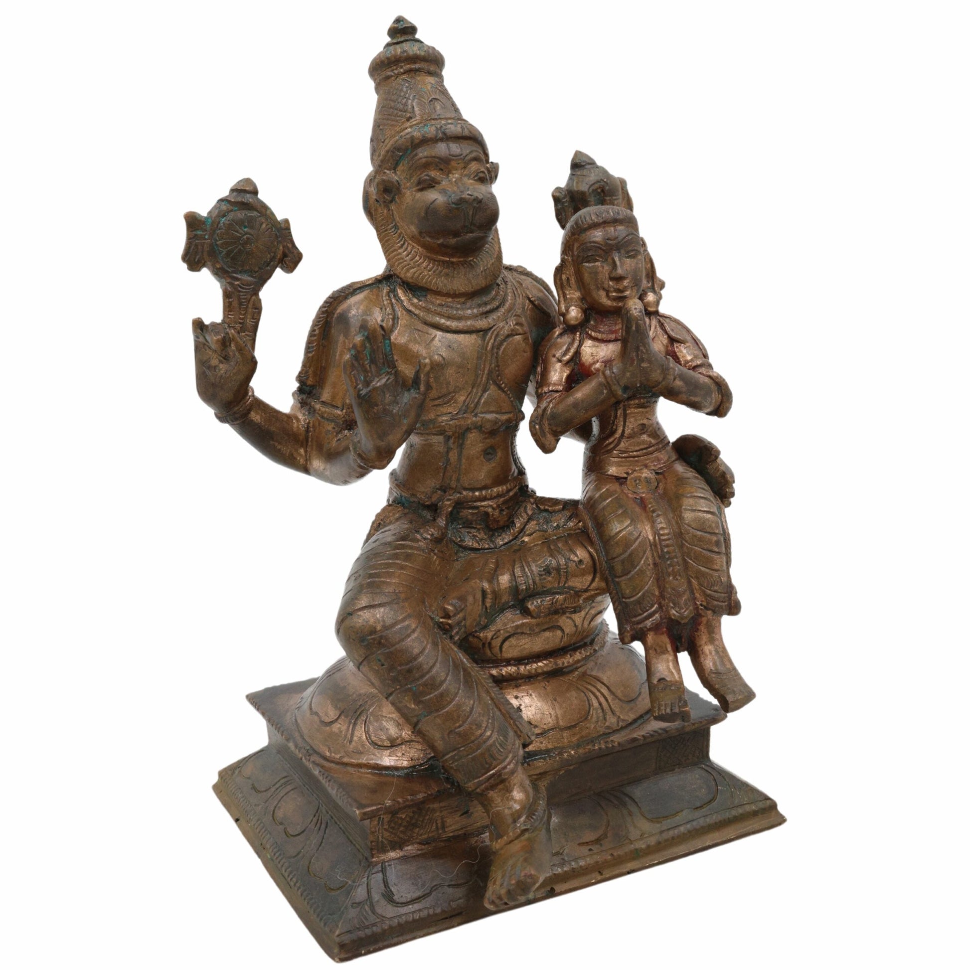 Bronze Panchaloha Lakshmi Narasimha Swamy with Prahlad Idol | Sri Laxmi Narasimha Murti Vigraham for Puja, Temple, Home Decor,Brown, 6 Inch, 1 Piece