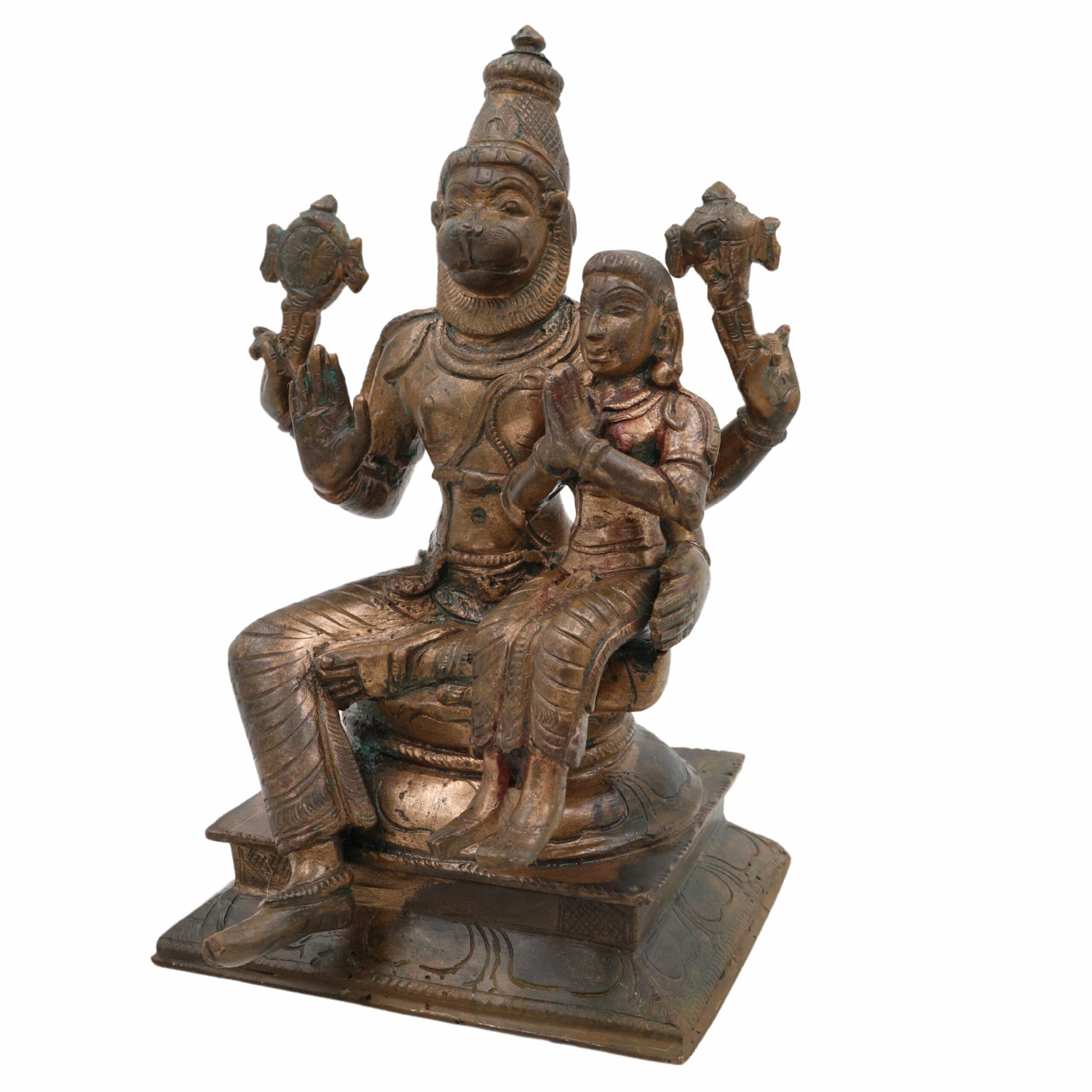 Bronze Panchaloha Lakshmi Narasimha Swamy with Prahlad Idol | Sri Laxmi Narasimha Murti Vigraham for Puja, Temple, Home Decor,Brown, 6 Inch, 1 Piece