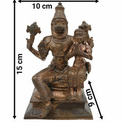 Bronze Panchaloha Lakshmi Narasimha Swamy with Prahlad Idol | Sri Laxmi Narasimha Murti Vigraham for Puja, Temple, Home Decor,Brown, 6 Inch, 1 Piece