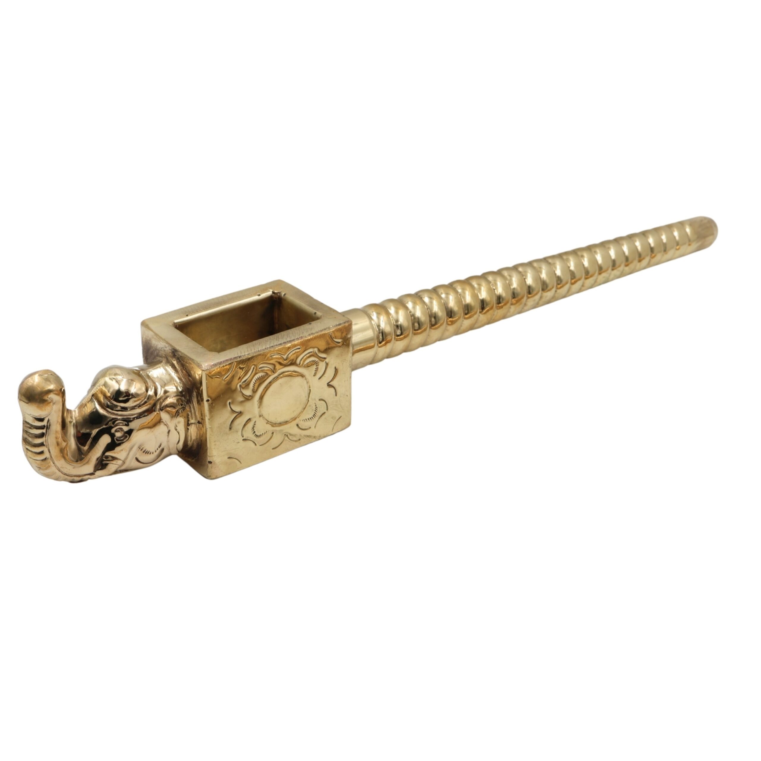 Brass Handcrafted Yagna Spoon with Elephant Face, Traditional Havan Achamani, Sruk for Homam, Pooja & Fire Rituals, Gold, 3 Inch, 1 Piece