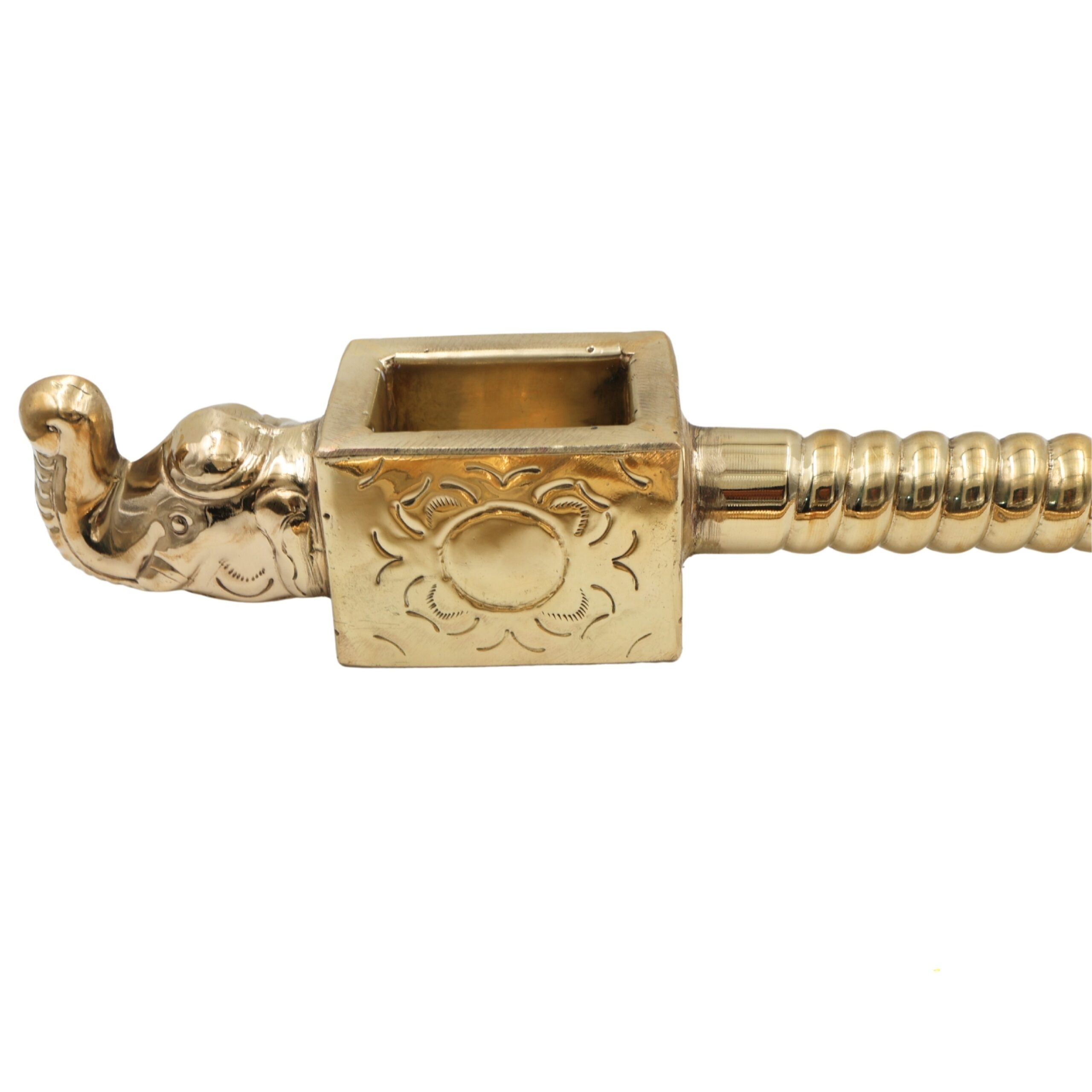 Brass Handcrafted Yagna Spoon with Elephant Face, Traditional Havan Achamani, Sruk for Homam, Pooja & Fire Rituals, Gold, 3 Inch, 1 Piece
