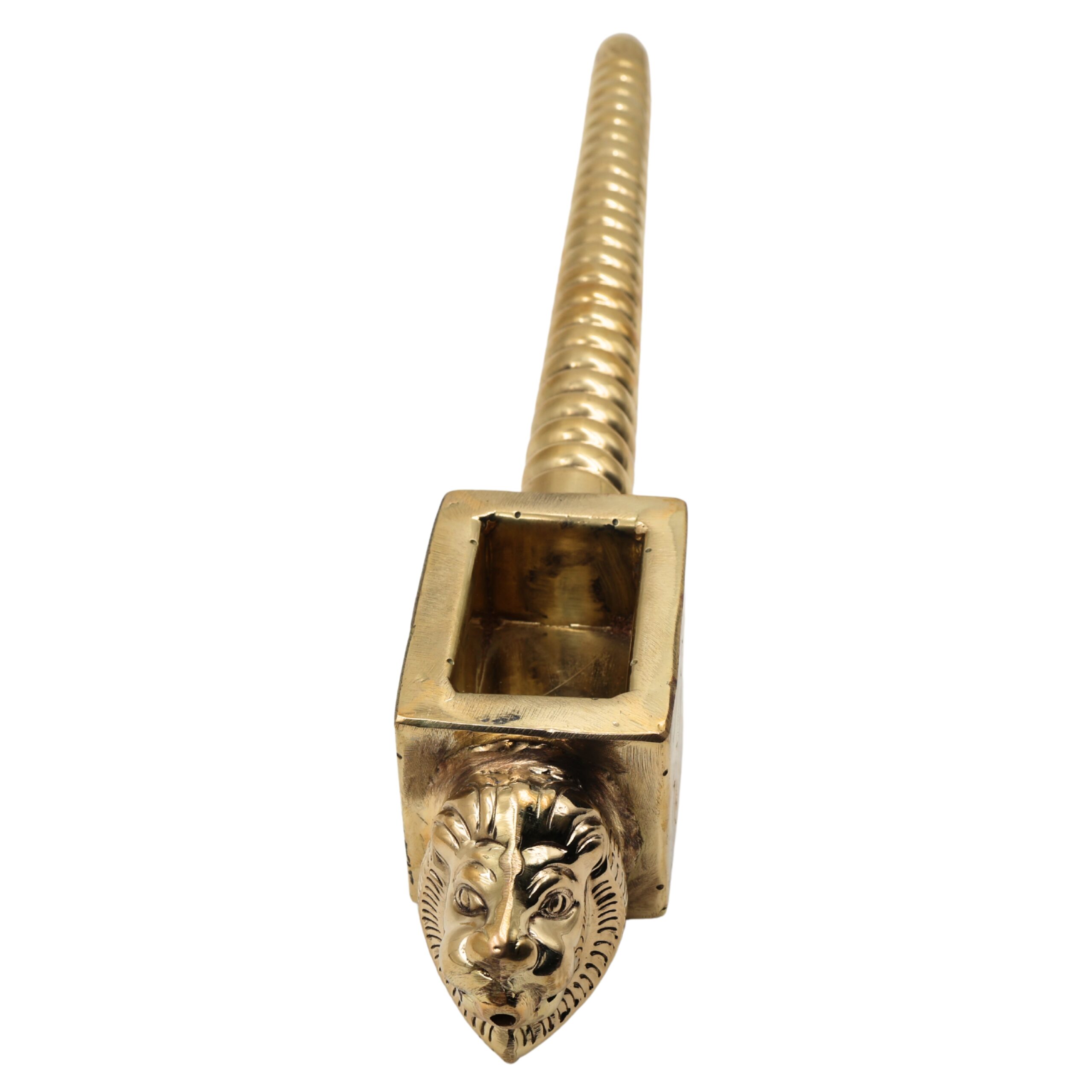 Brass Handcrafted Homa Sruk Yajna Spoon with Lion Face, Traditional Achamani Ladle for Havan, Agnihotra, and Vedic Pooja Rituals, Gold, 3 Inch, 1 Piece
