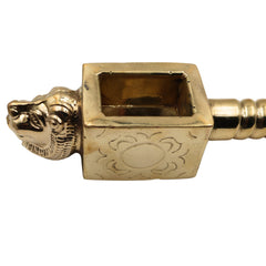 Brass Handcrafted Homa Sruk Yajna Spoon with Lion Face, Traditional Achamani Ladle for Havan, Agnihotra, and Vedic Pooja Rituals, Gold, 3 Inch, 1 Piece