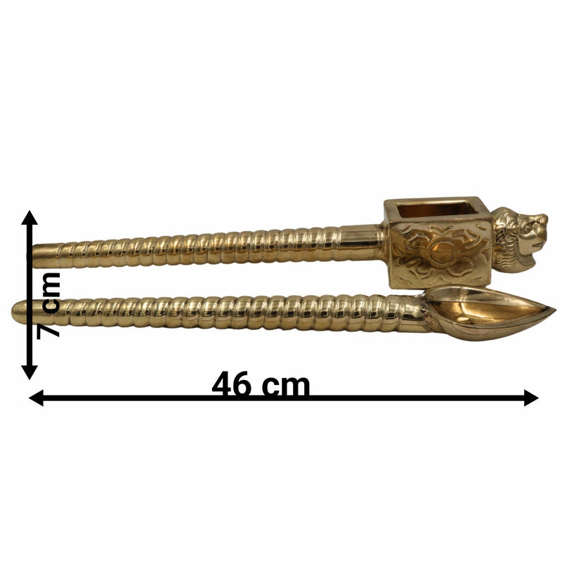 Brass Lion Head Homa Spoon Set For Vedic Sacrifices Yajna, Achamani Spoons For Havan,Gold, 18.5 Inch, 1 Piece