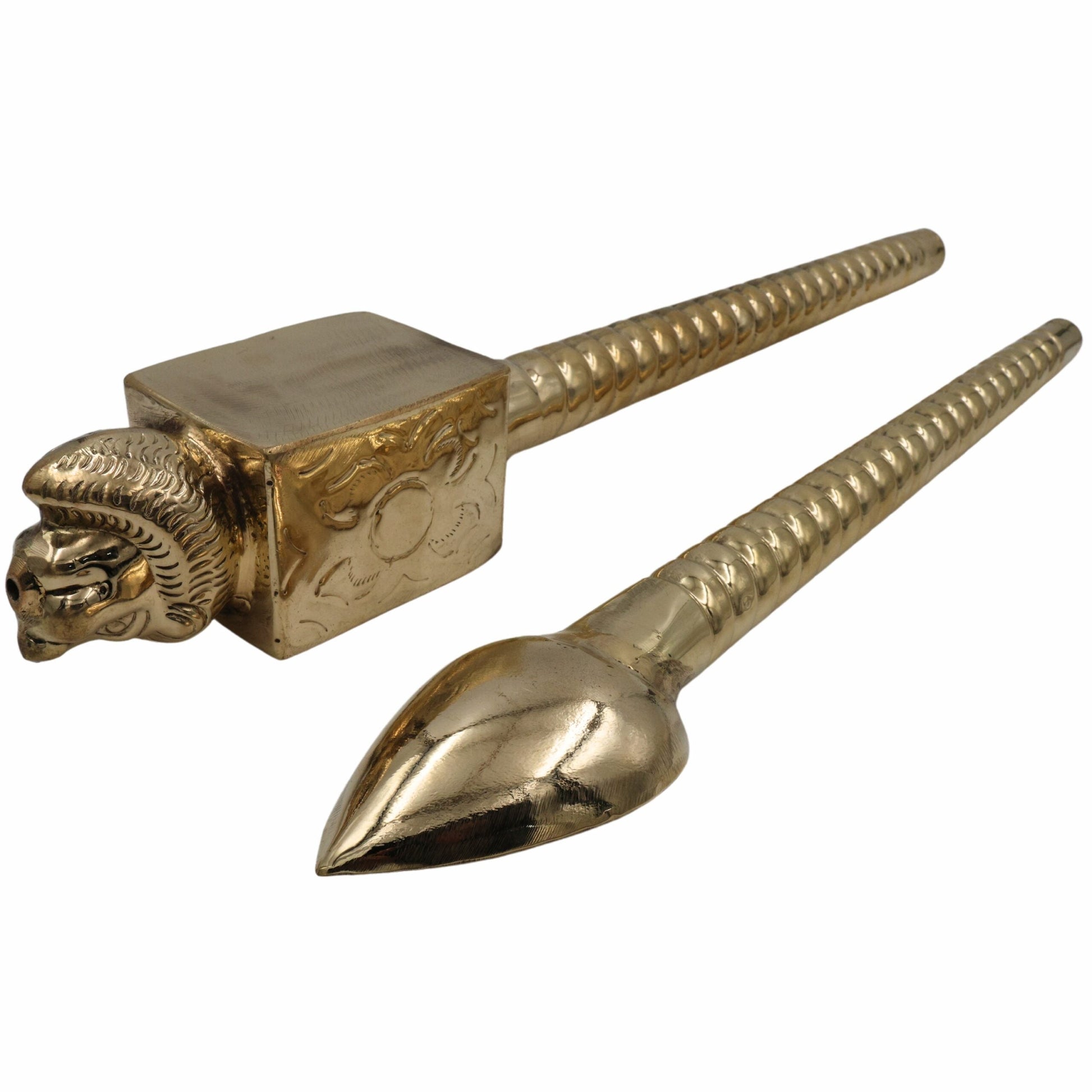 Brass Lion Head Homa Spoon Set For Vedic Sacrifices Yajna, Achamani Spoons For Havan,Gold, 18.5 Inch, 1 Piece