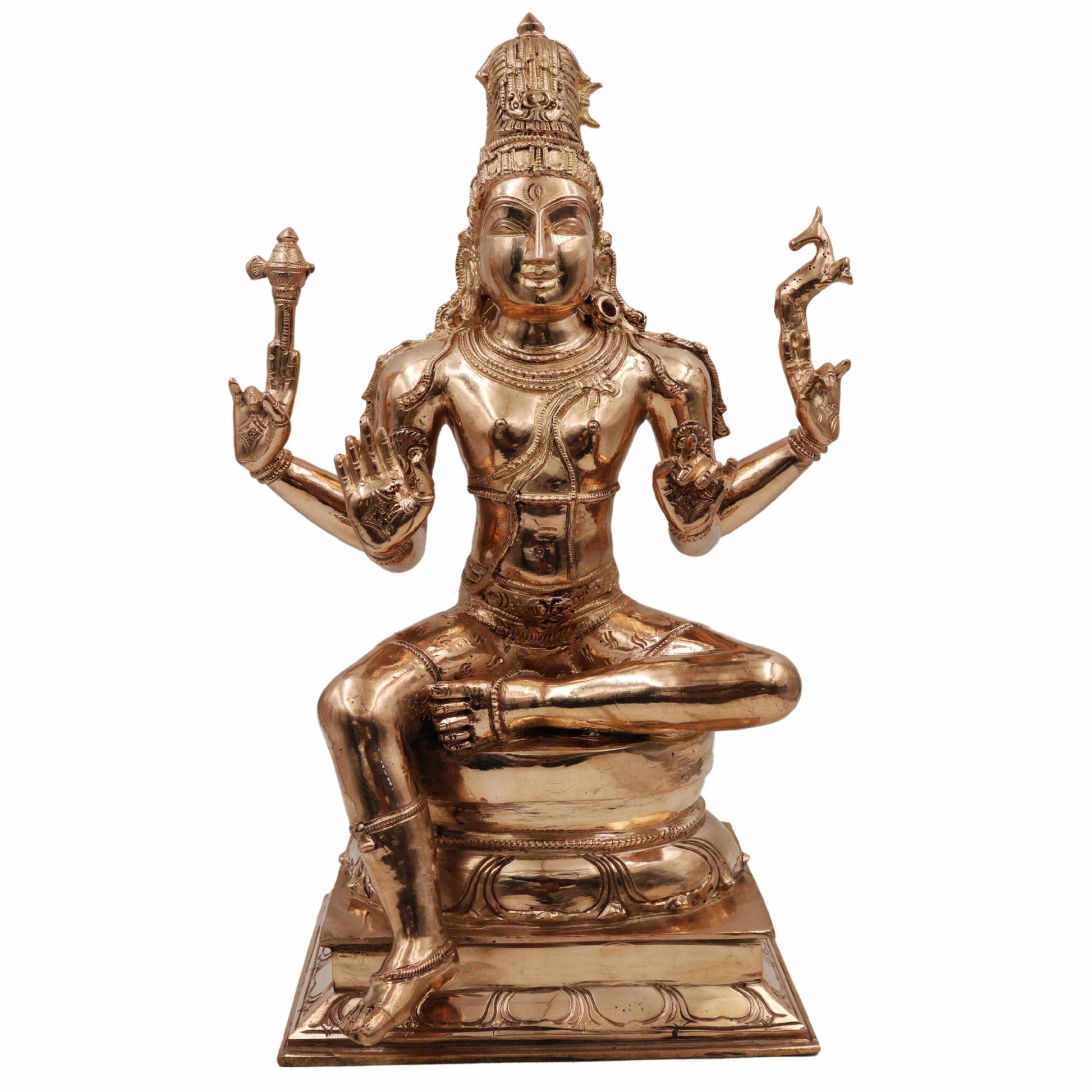 Handmade Bronze Panchaloha Lord Shiva Idol, Mahadeva Maheshwara Shankara Nataraja Rudra Bholenath Statue for Home, Temple & Puja,Gold, 16 Inch, 1 Piece