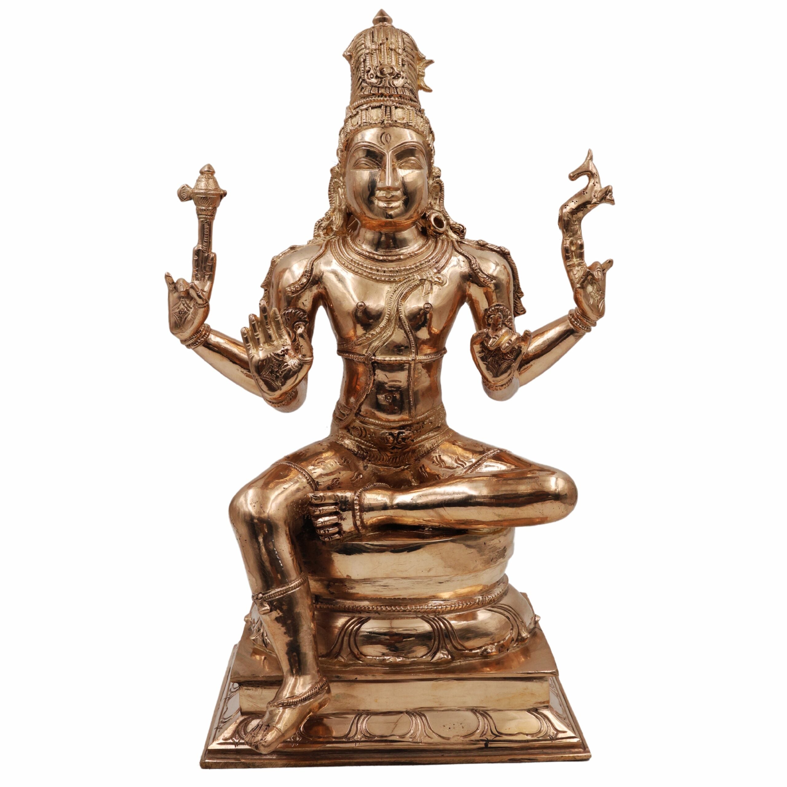 Handmade Bronze Panchaloha Lord Shiva Idol, Mahadeva Maheshwara Shankara Nataraja Rudra Bholenath Statue for Home, Temple & Puja,Gold, 16 Inch, 1 Piece