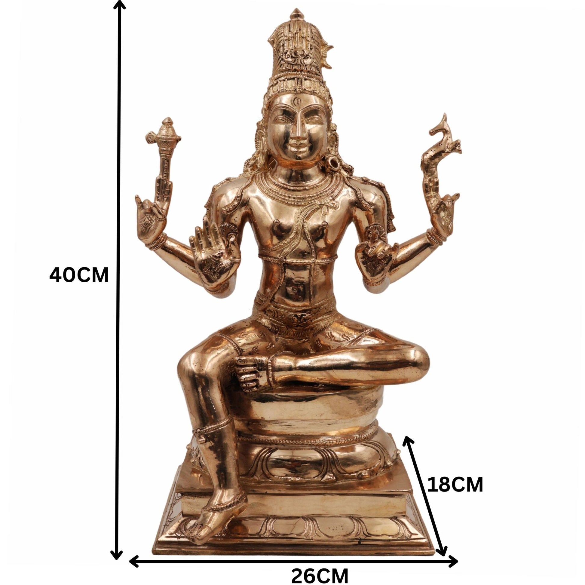 Handmade Bronze Panchaloha Lord Shiva Idol, Mahadeva Maheshwara Shankara Nataraja Rudra Bholenath Statue for Home, Temple & Puja,Gold, 16 Inch, 1 Piece