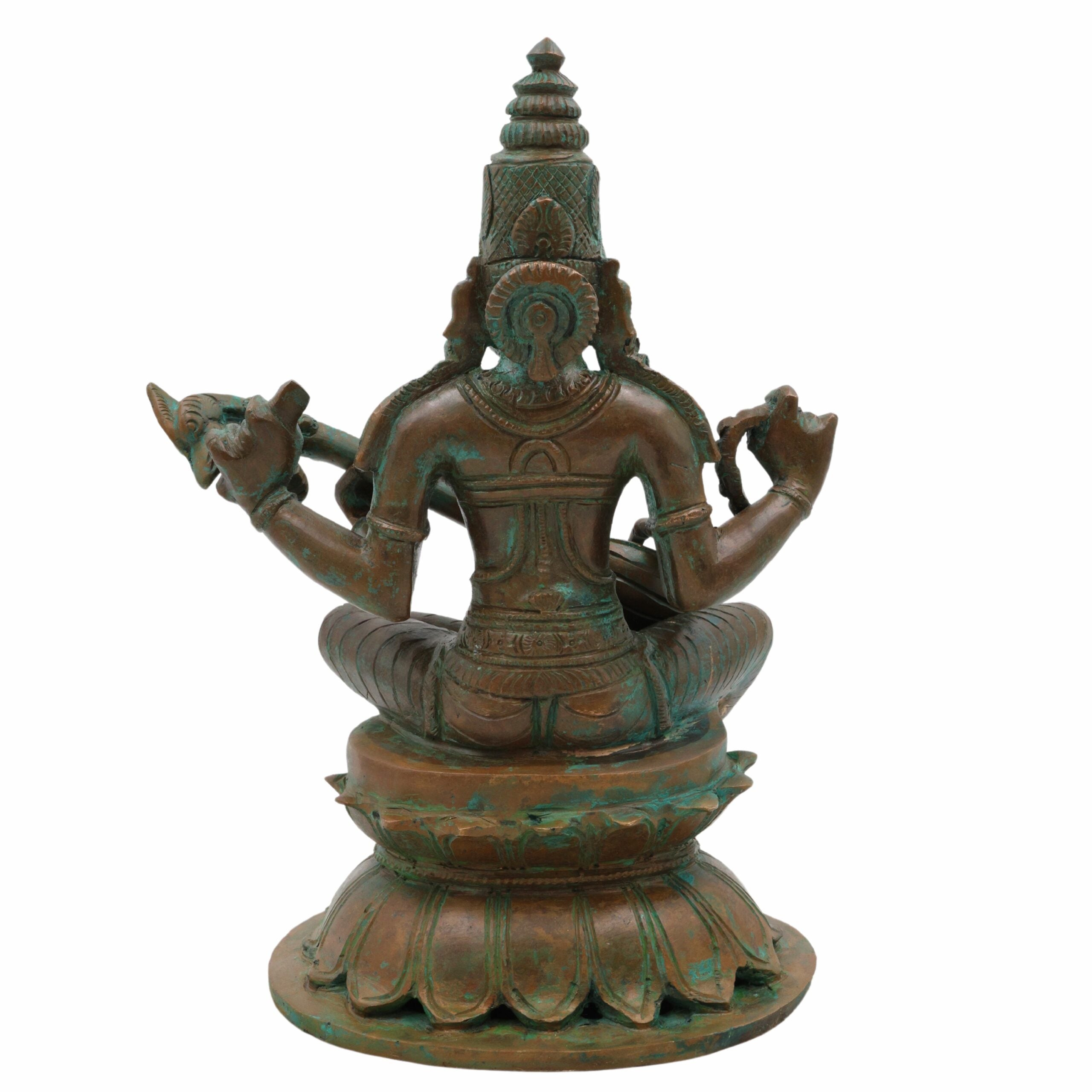 Bronze Panchadhatu Saraswati Murti, Vidya Devi Idol, Saraswati Statue for Home, Temple & Pooja Decor, Brown, 9 Inch, 1 Piece