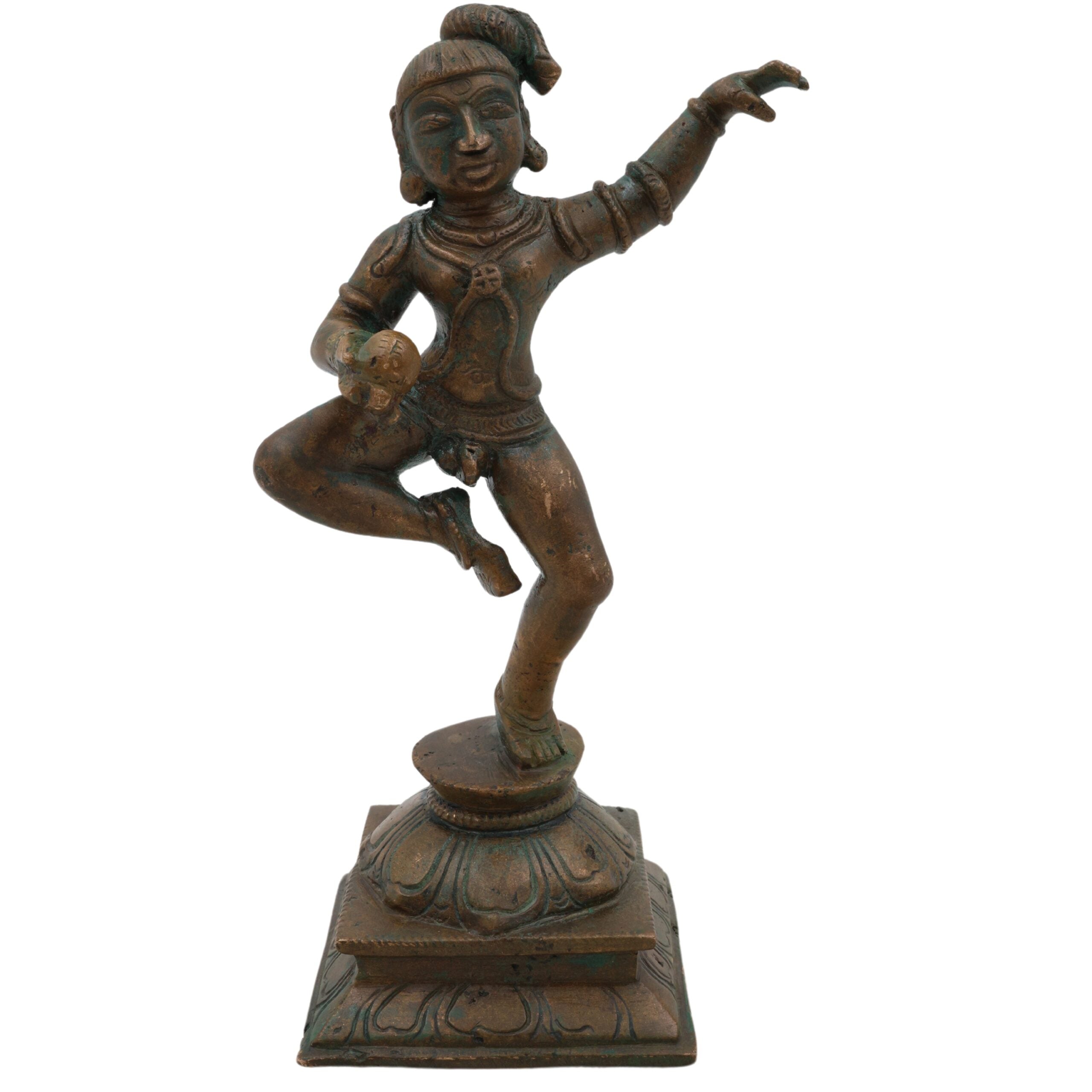 Handcrafted Panchaloha Ladoo Gopal Idol | Bal Krishna, Makhan Chor, Navneet Chora Bronze Statue for Puja & Home Decor, Brown, 6.5 Inch, 1 Piece