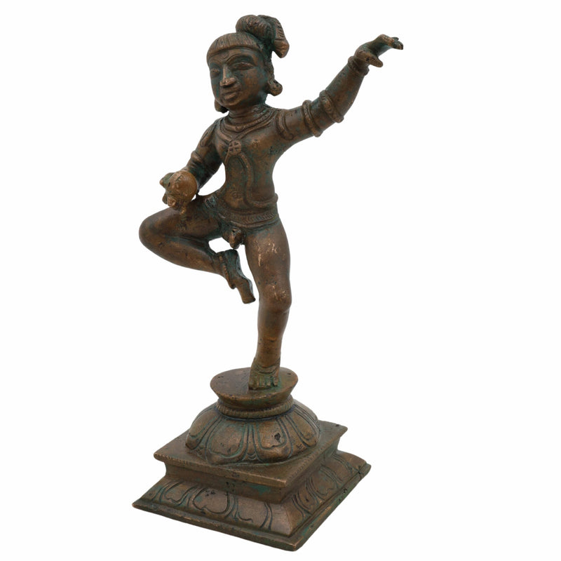 Handcrafted Panchaloha Ladoo Gopal Idol | Bal Krishna, Makhan Chor, Navneet Chora Bronze Statue for Puja & Home Decor, Brown, 6.5 Inch, 1 Piece