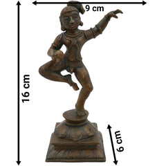 Handcrafted Panchaloha Ladoo Gopal Idol | Bal Krishna, Makhan Chor, Navneet Chora Bronze Statue for Puja & Home Decor, Brown, 6.5 Inch, 1 Piece