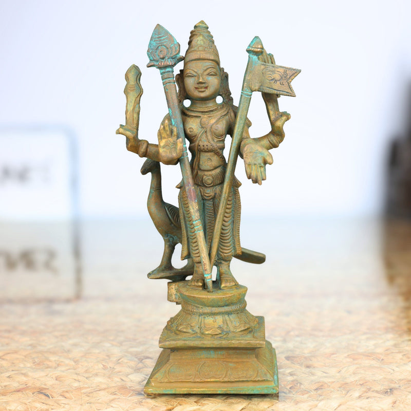 Bala Murugan Idol | Panchaloha Bronze Murti | Skanda Statue | Subramanya Velan Handcrafted South India Art, Brown, 6 Inch, 1 Piece