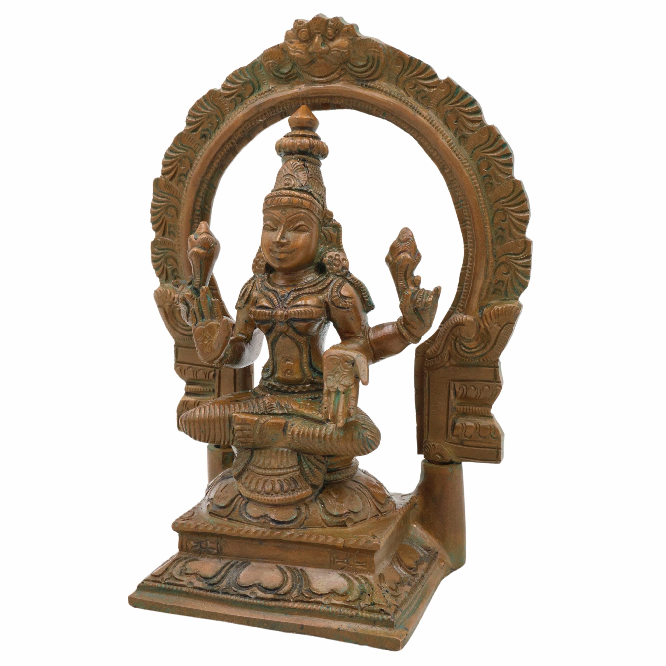 Panchaloha Lakshmi Idol – Handcrafted Bronze Dhanalakshmi Murti for Pooja, Home Decor & Temple, Brown, 6.5 Inch, 1 Piece