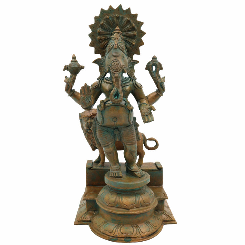 Exquisite Panchaloha Ganesha Idol, Bronze, Copper, Tin, Silver & Gold, Drishti Ganapati, Vinayaka, Siddhivinayak, Lambodara Murti for Home & Temple Decor,Brown, 13 Inch, 1 Piece