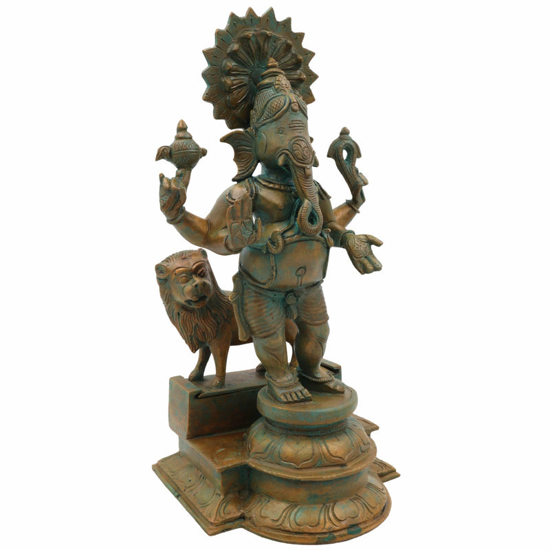 Exquisite Panchaloha Ganesha Idol, Bronze, Copper, Tin, Silver & Gold, Drishti Ganapati, Vinayaka, Siddhivinayak, Lambodara Murti for Home & Temple Decor,Brown, 13 Inch, 1 Piece