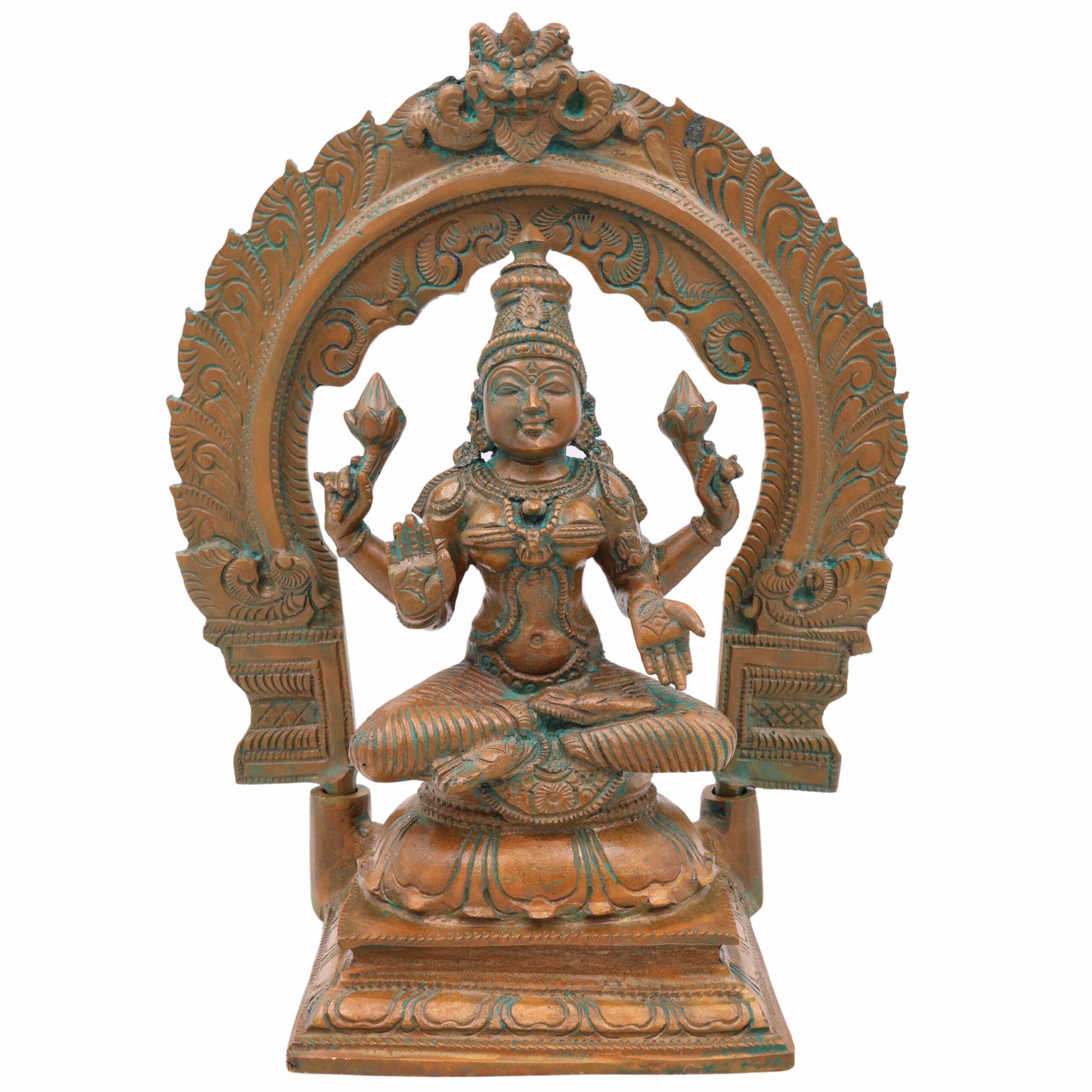 Bronze Maha Lakshmi Idol, Panchadhatu Mahalakshmi Sculpture, Goddess Laxmi Ji Statue For Pooja And Home Decor,Brown, 10 Inch, 1 Piece