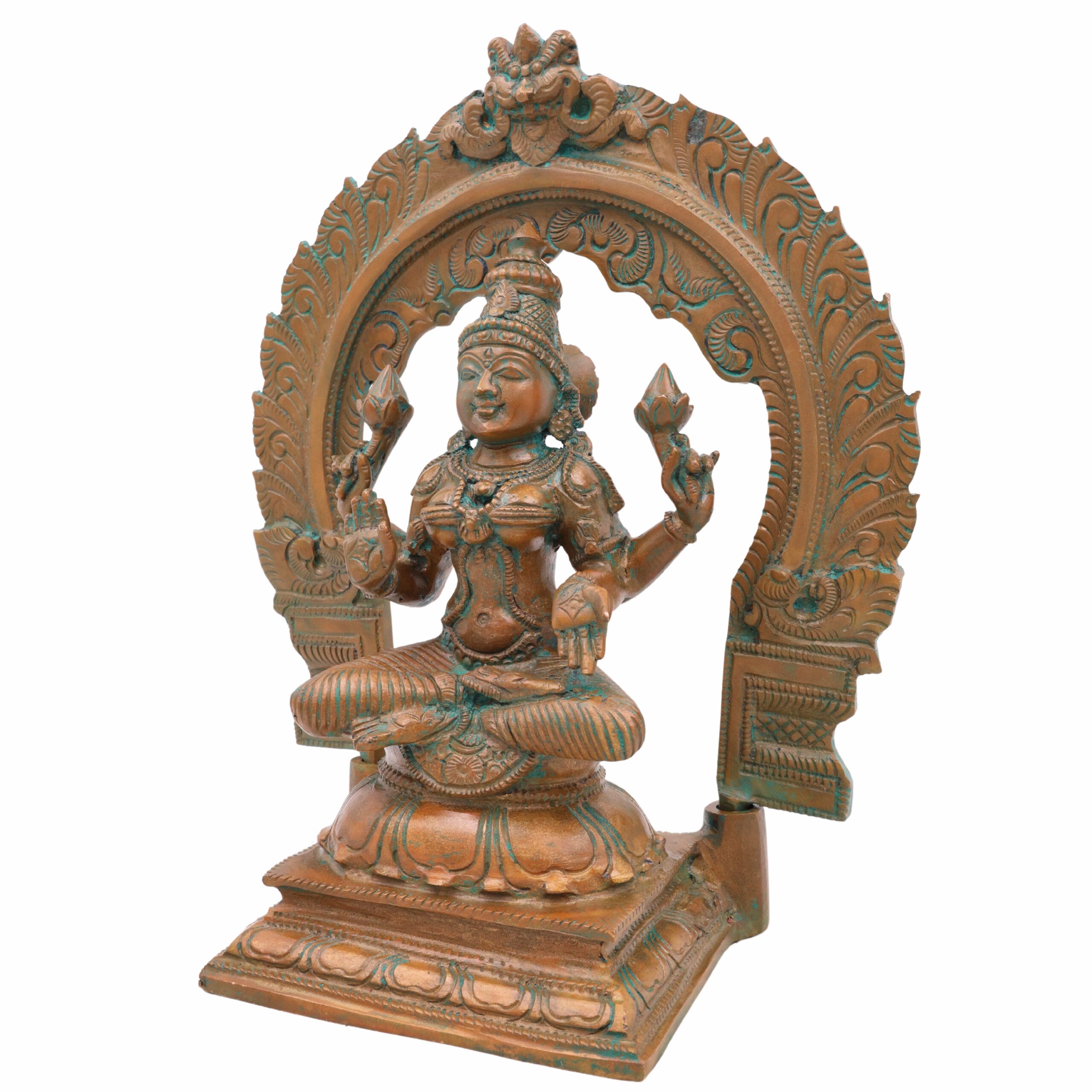 Bronze Maha Lakshmi Idol, Panchadhatu Mahalakshmi Sculpture, Goddess Laxmi Ji Statue For Pooja And Home Decor,Brown, 10 Inch, 1 Piece