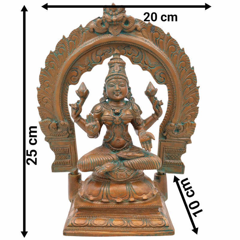 Bronze Maha Lakshmi Idol, Panchadhatu Mahalakshmi Sculpture, Goddess Laxmi Ji Statue For Pooja And Home Decor,Brown, 10 Inch, 1 Piece