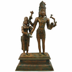 Bhunes Handcrafted Bronze Lord Shiva Parvati Idol, Panchaloha Shiv Parvati Statue, Kalyanasundara Murti for Pooja, Home Decor, Panchadhatu Vigraha, Brown, 18.5 Inch, 1 Piece