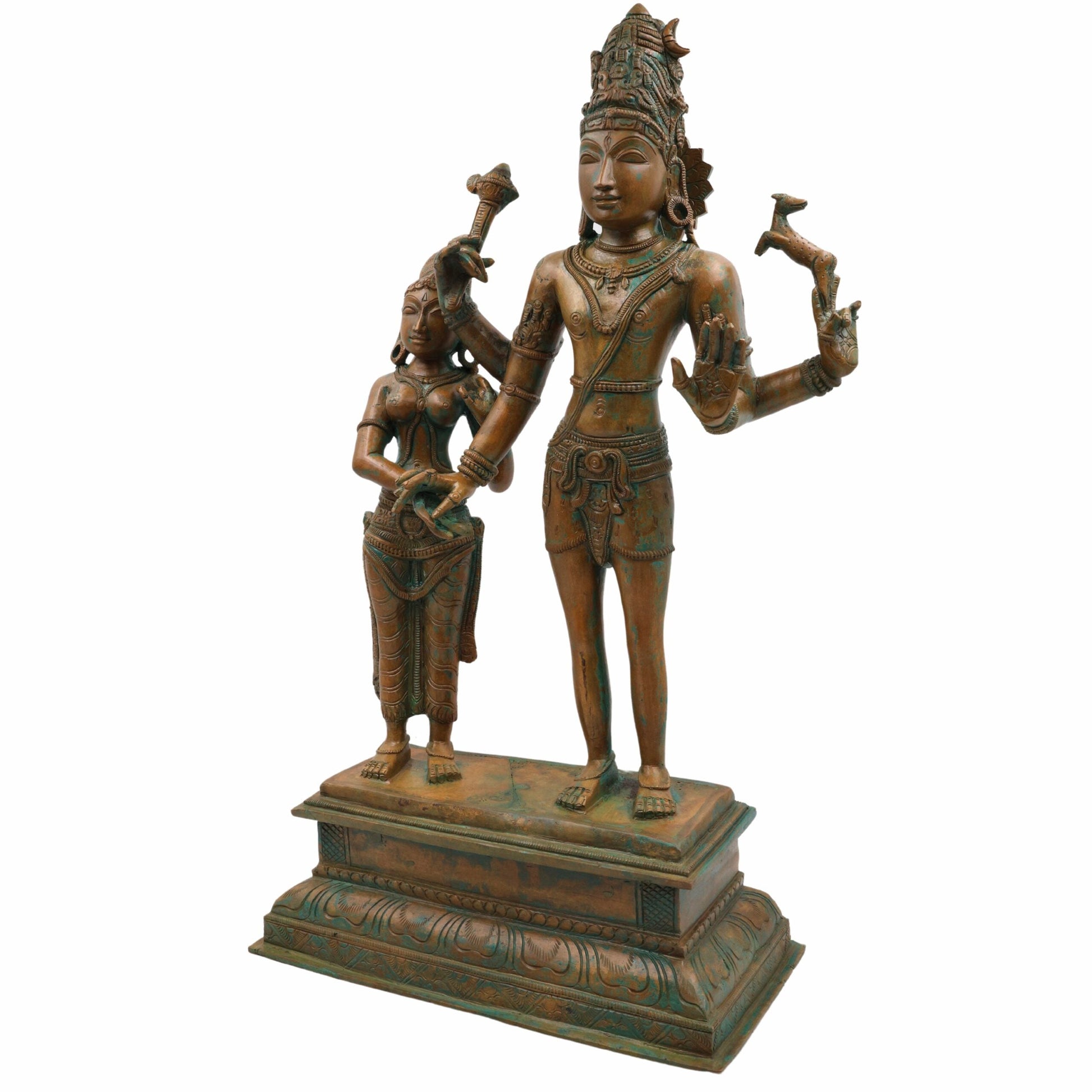 Bhunes Handcrafted Bronze Lord Shiva Parvati Idol, Panchaloha Shiv Parvati Statue, Kalyanasundara Murti for Pooja, Home Decor, Panchadhatu Vigraha, Brown, 18.5 Inch, 1 Piece