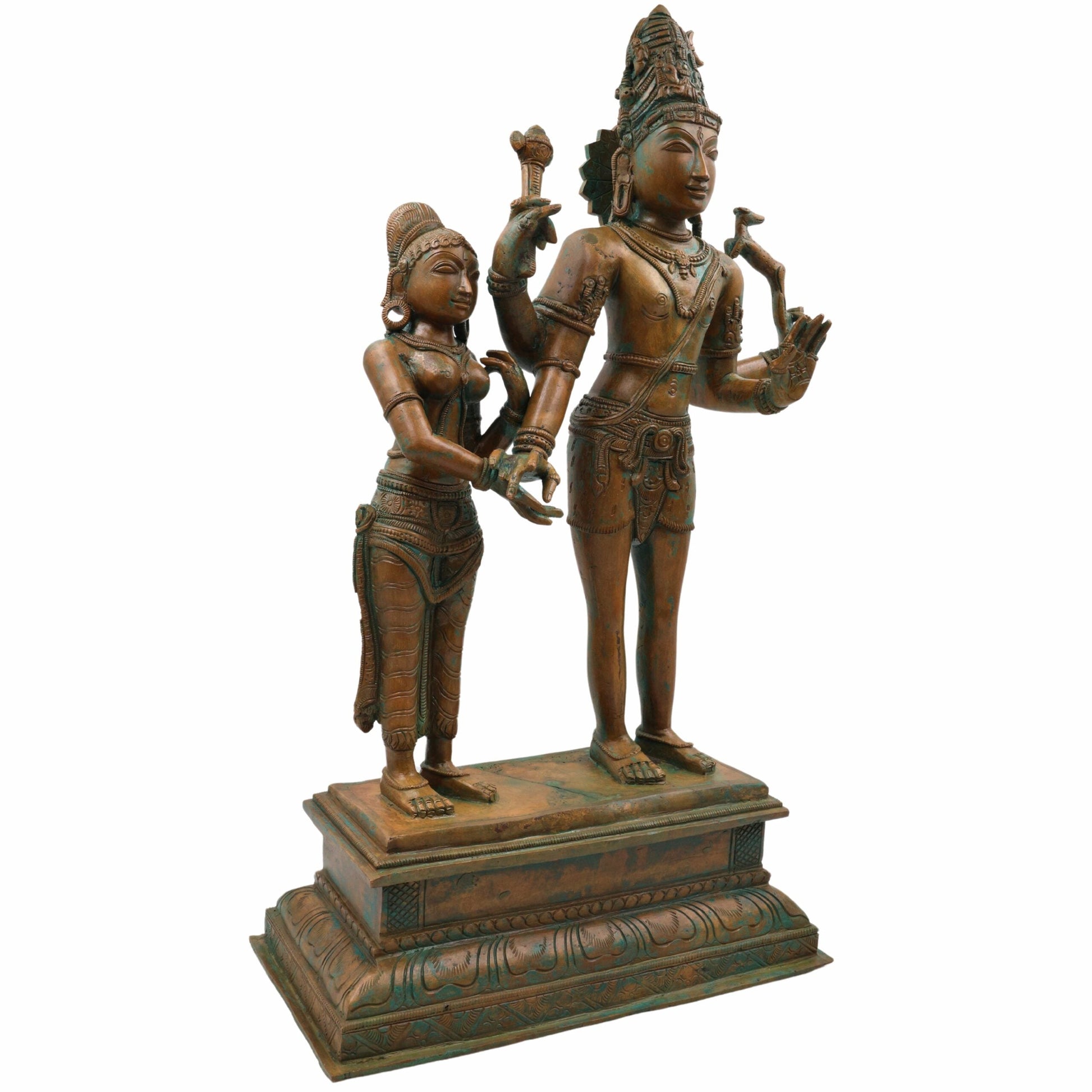 Bhunes Handcrafted Bronze Lord Shiva Parvati Idol, Panchaloha Shiv Parvati Statue, Kalyanasundara Murti for Pooja, Home Decor, Panchadhatu Vigraha, Brown, 18.5 Inch, 1 Piece