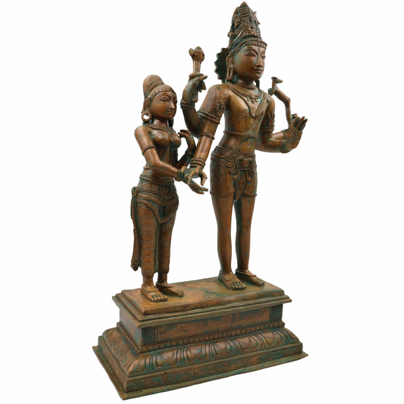 Bhunes Handcrafted Bronze Lord Shiva Parvati Idol, Panchaloha Shiv Parvati Statue, Kalyanasundara Murti for Pooja, Home Decor, Panchadhatu Vigraha, Brown, 18.5 Inch, 1 Piece