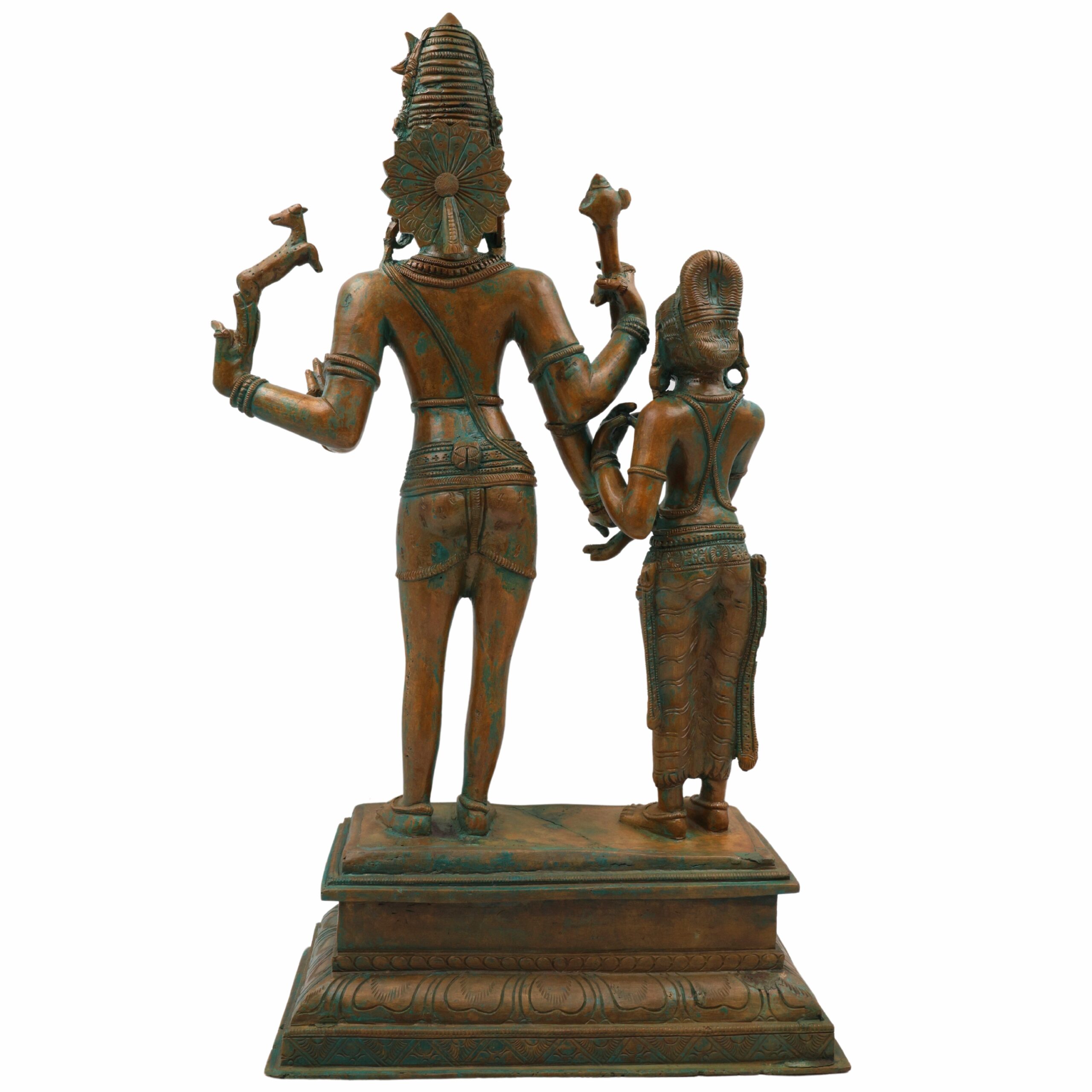 Bhunes Handcrafted Bronze Lord Shiva Parvati Idol, Panchaloha Shiv Parvati Statue, Kalyanasundara Murti for Pooja, Home Decor, Panchadhatu Vigraha, Brown, 18.5 Inch, 1 Piece