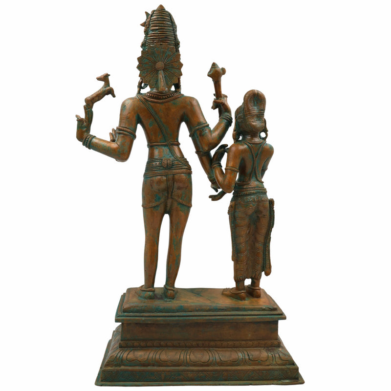 Bhunes Handcrafted Bronze Lord Shiva Parvati Idol, Panchaloha Shiv Parvati Statue, Kalyanasundara Murti for Pooja, Home Decor, Panchadhatu Vigraha, Brown, 18.5 Inch, 1 Piece