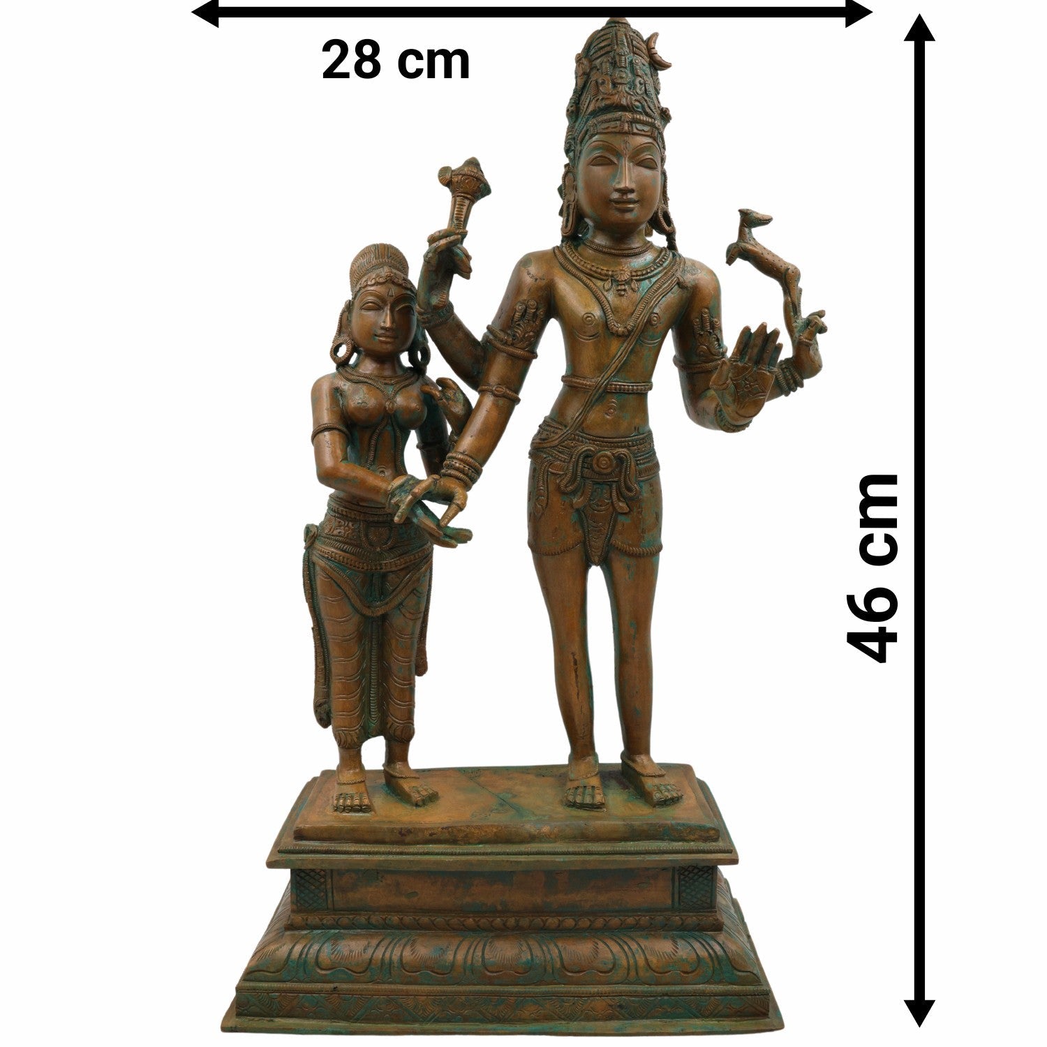 Bhunes Handcrafted Bronze Lord Shiva Parvati Idol, Panchaloha Shiv Parvati Statue, Kalyanasundara Murti for Pooja, Home Decor, Panchadhatu Vigraha, Brown, 18.5 Inch, 1 Piece