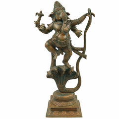 Bhunes Bronze Ganesha Idol On Snake, Panchadhatu Ganesh Ki Murti, Panchaloha Ganpati Vigraha,Brown, 19 Inch, 1 Piece