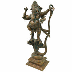 Bhunes Bronze Ganesha Idol On Snake, Panchadhatu Ganesh Ki Murti, Panchaloha Ganpati Vigraha,Brown, 19 Inch, 1 Piece