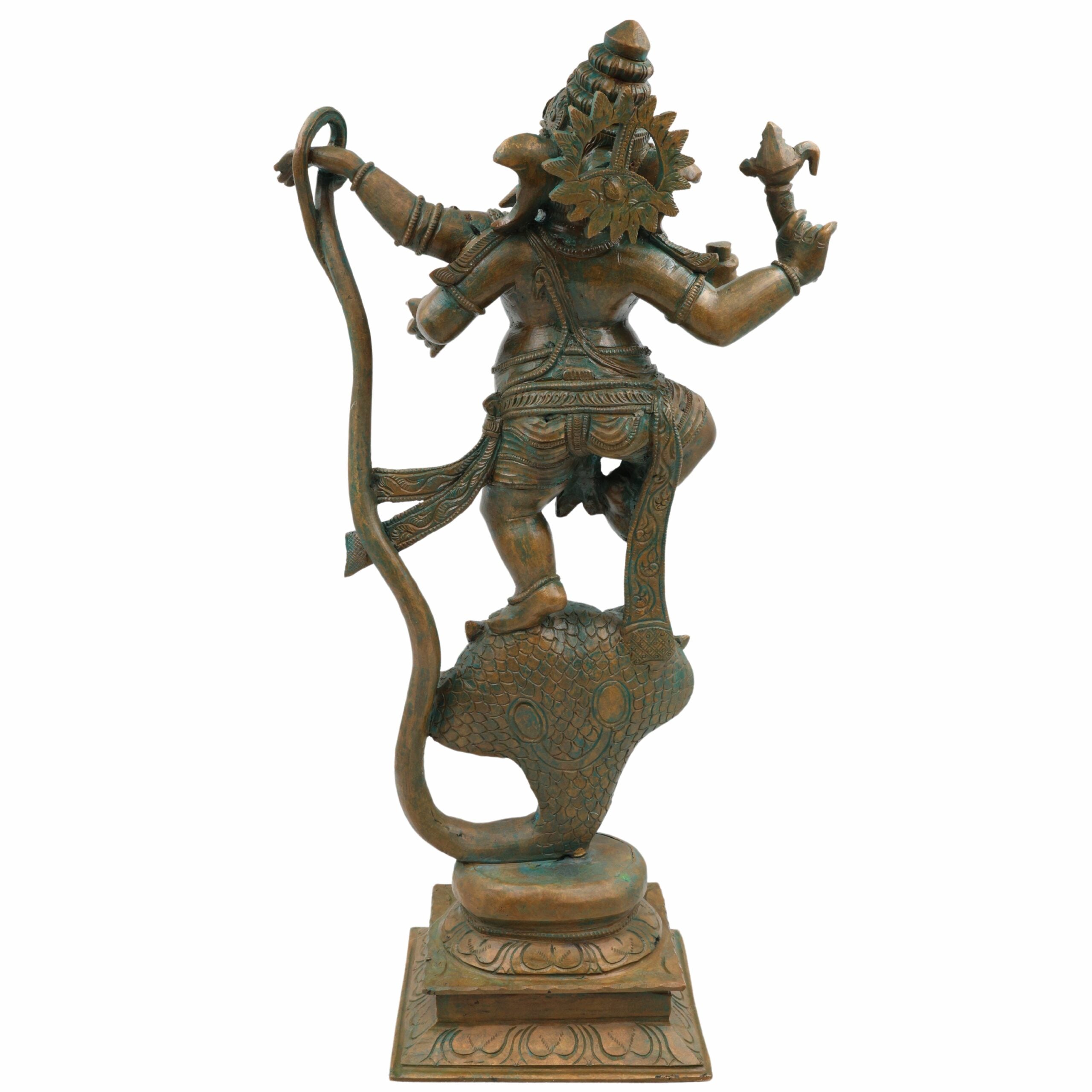 Bhunes Bronze Ganesha Idol On Snake, Panchadhatu Ganesh Ki Murti, Panchaloha Ganpati Vigraha,Brown, 19 Inch, 1 Piece