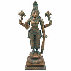 Bhunes Handcrafted Bronze Vishnu Idol – Panchaloha Narayan Vigraha, Panchadhatu Sri Vishnu Statue for Temple, Home Decor, Spiritual Gifts, Brown, 20 Inch, 1 Piece