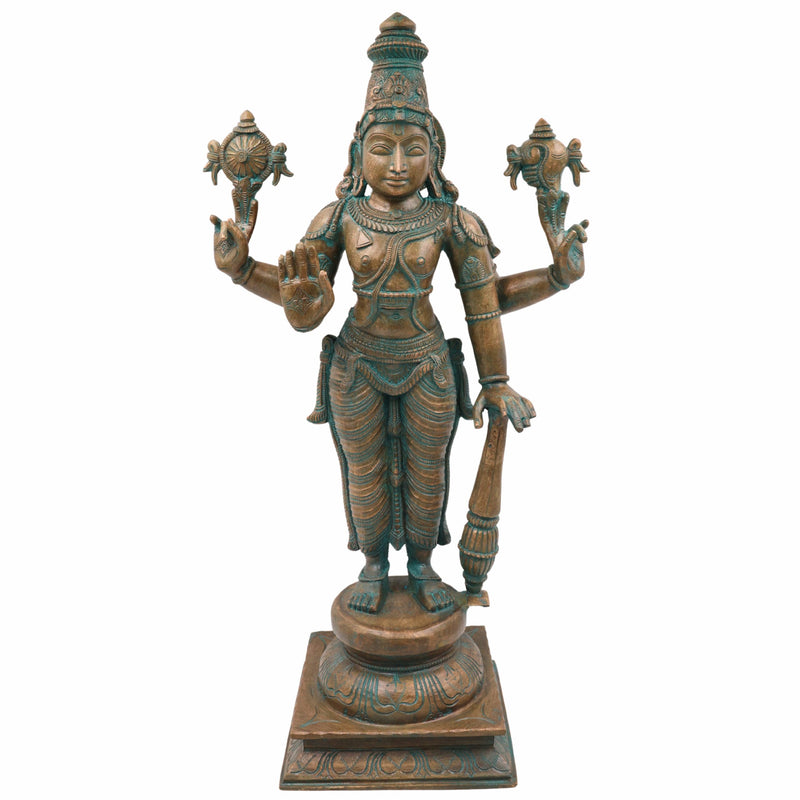 Bhunes Handcrafted Bronze Vishnu Idol – Panchaloha Narayan Vigraha, Panchadhatu Sri Vishnu Statue for Temple, Home Decor, Spiritual Gifts, Brown, 20 Inch, 1 Piece