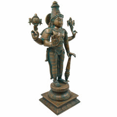 Bhunes Handcrafted Bronze Vishnu Idol – Panchaloha Narayan Vigraha, Panchadhatu Sri Vishnu Statue for Temple, Home Decor, Spiritual Gifts, Brown, 20 Inch, 1 Piece